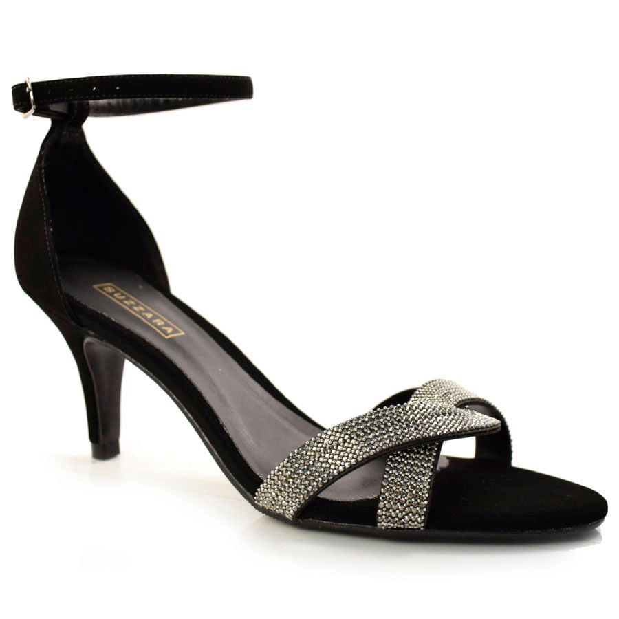 Sandália Feminina de Festa e Salto Baixo Suzzara Preto 270066