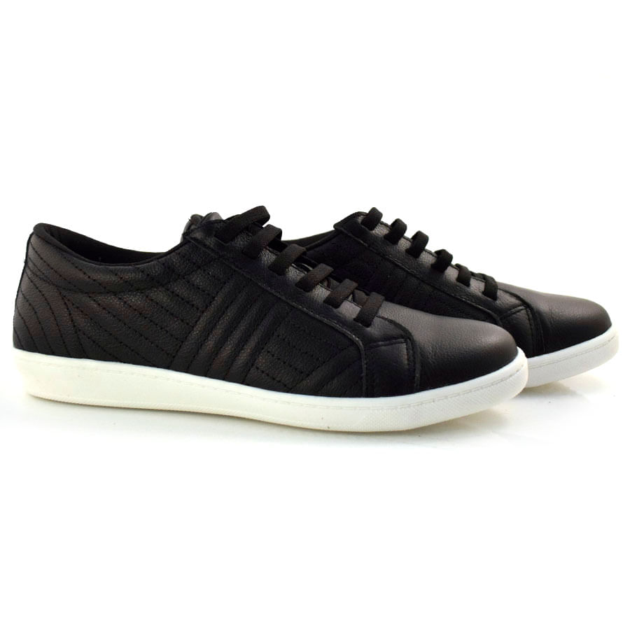 Tênis de Couro Casual Suzzara Preto C12089