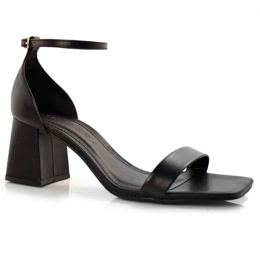 Sandália Feminina de Couro e Salto Bloco Suzzara Preto 6600509