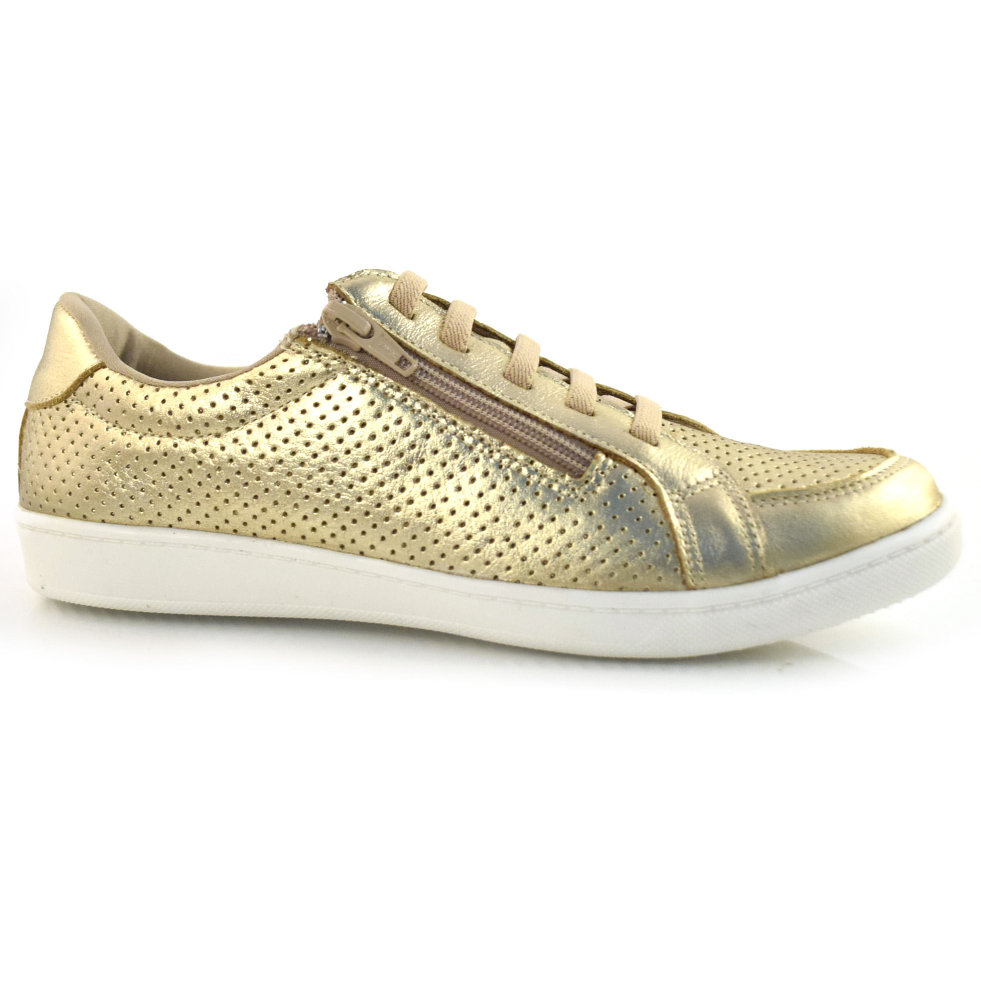Tênis Casual de Couro Suzzara Dourado C12054 MET