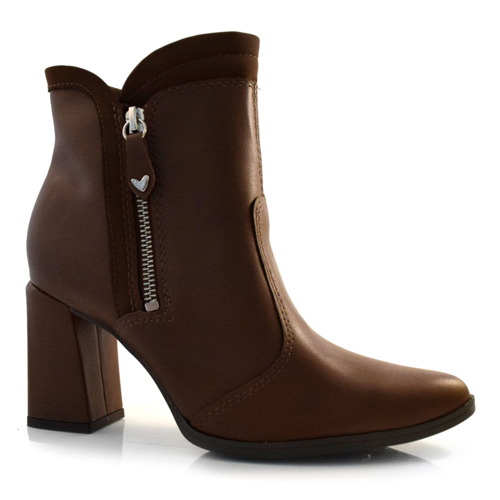 Botas Femininas Bota Cano Curto Cafe Salto Grosso Botas Cano Curto
