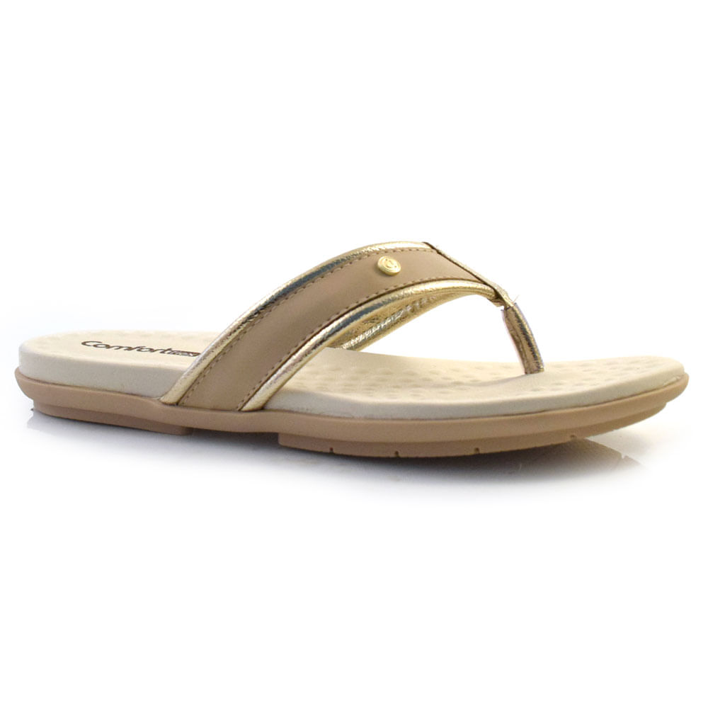 Sandália Rasteira Feminina Comfortflex Dourado 24-40301