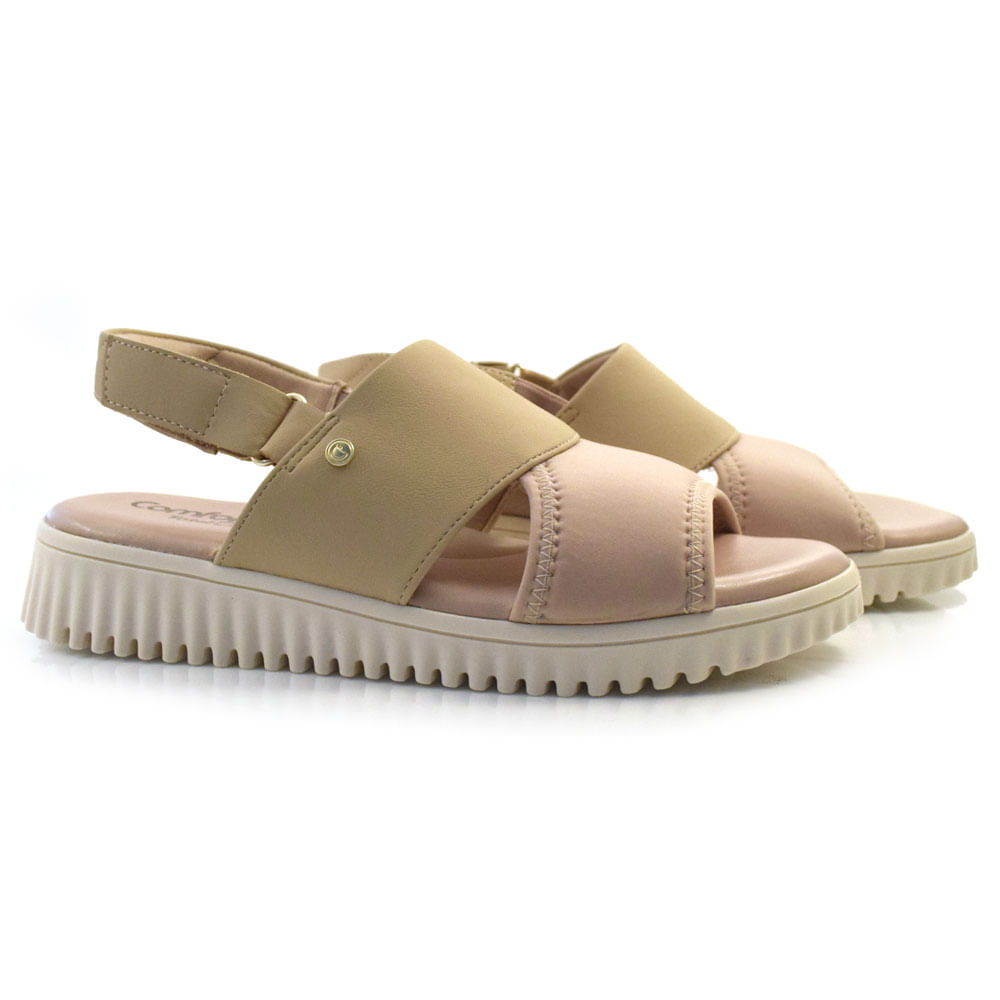 Sandália Flat Feminina Comfortflex Total Care Bege 2449401