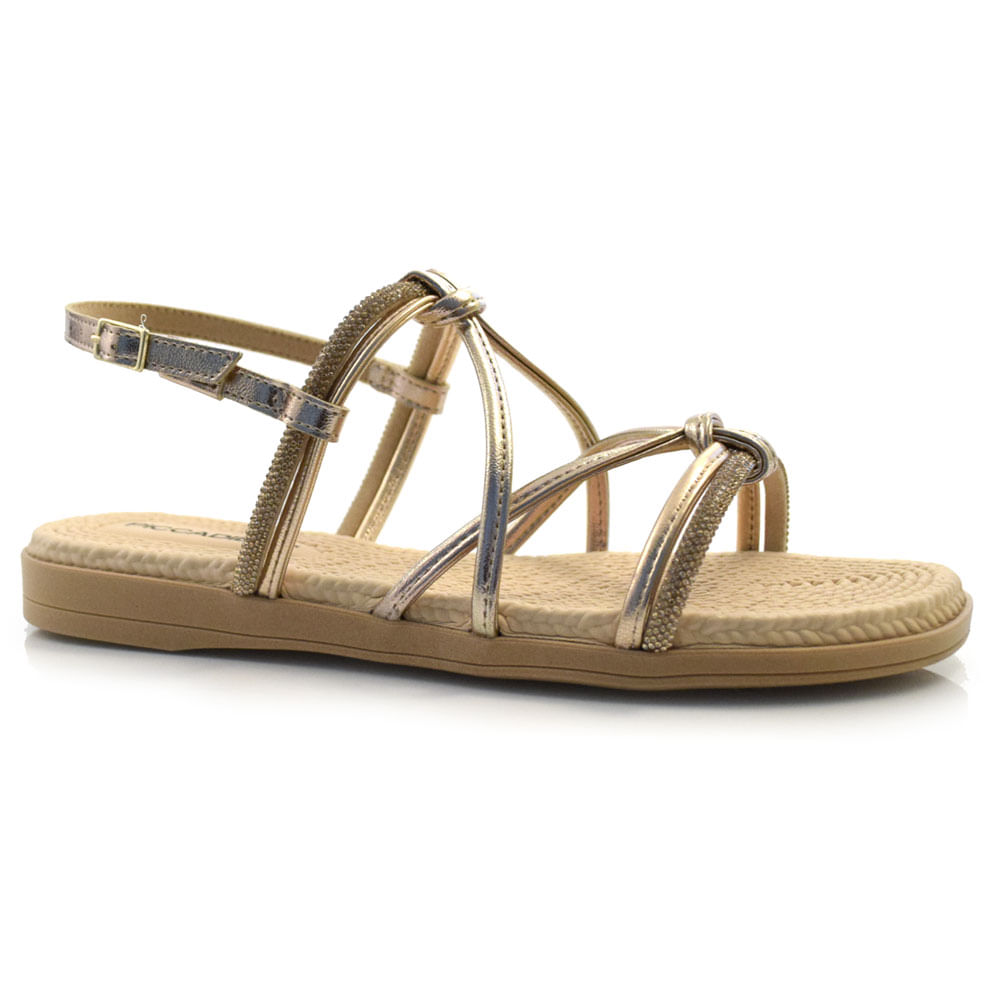 Sandália Rasteira Feminina Piccadilly Ouro Rosê 513011