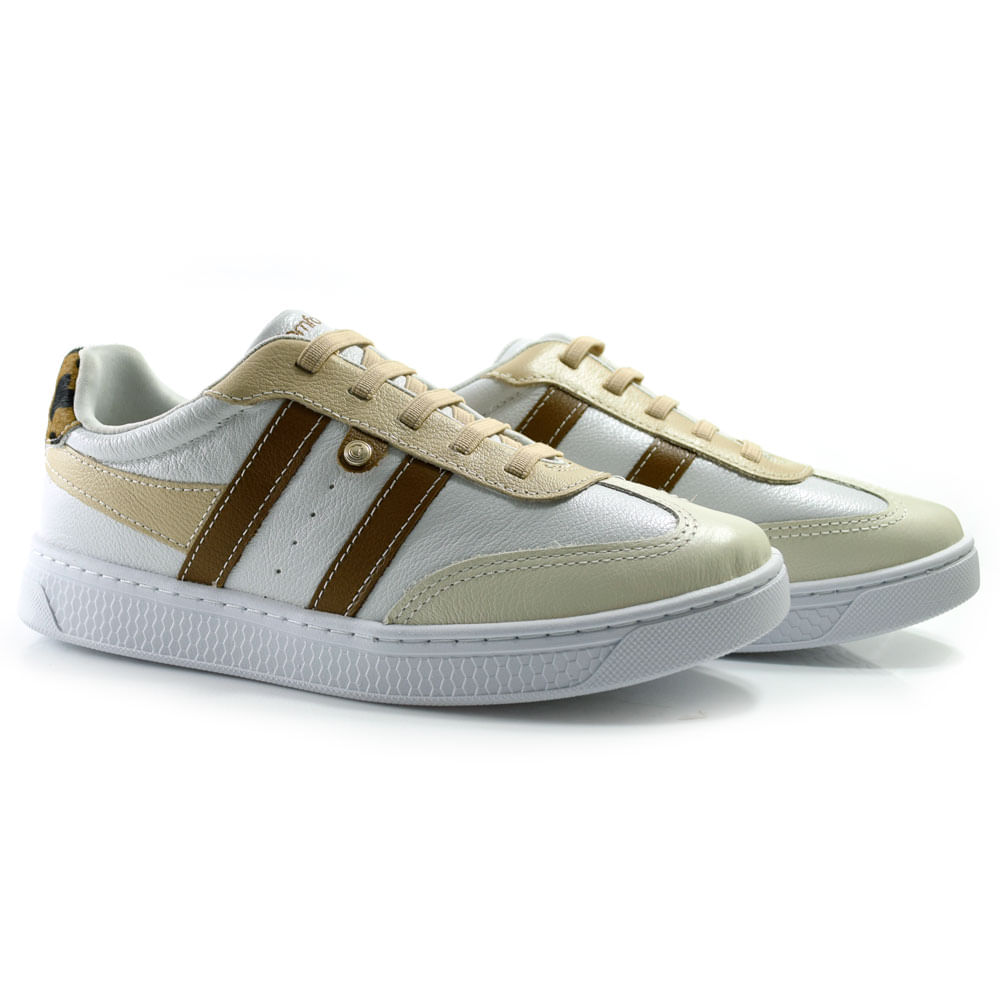 cocoro2s Tênis de Couro Feminino Comfortflex Creme 2565302